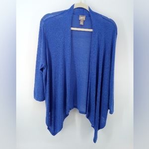 Chico's Blue Open Front Cardigan Lightweight Burnout Top M Spring Simple Staple